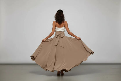 Plisowana Spódnica Maxi z Wysokim Stanem - Elegancka Spódnica Lace Up A-Line
