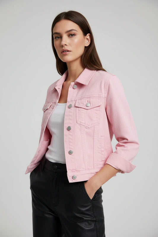 Kurtka Dżinsowa Damska - Krótka Oversize Wiosna/Jesień