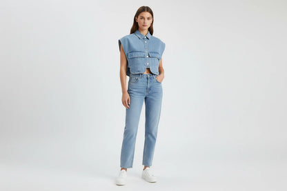 Bezrękawnik Jeansowy Damski Oversize z Dużymi Kieszeniami - Casualowa Kamizelka Denim