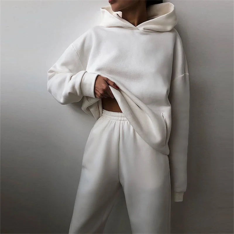 Damski Dres Komplet Bluza z Kapturem i Spodnie - Ciepły Zestaw Oversize