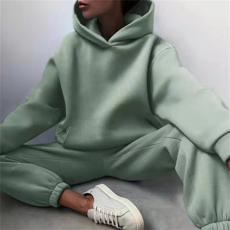 Damski Dres Komplet Bluza z Kapturem i Spodnie - Ciepły Zestaw Oversize
