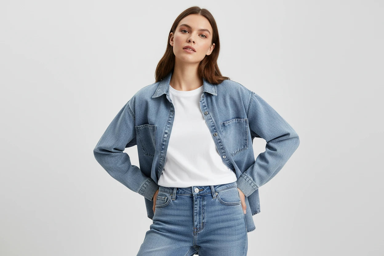 Koszula Jeansowa Damska Overshirt z Kieszeniami
