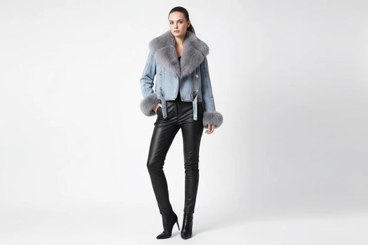 Kurtka Jeansowa Damska Zimowa z Futrzanym Kołnierzem - Ciepła Parka Denim z Podszewką