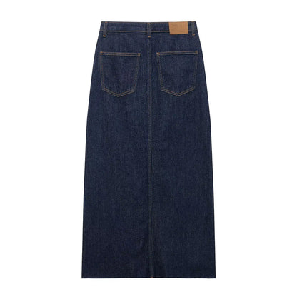 Damska Sukienka Jeansowa Midi z Kamizelką - High Waist Denim Vest Dress