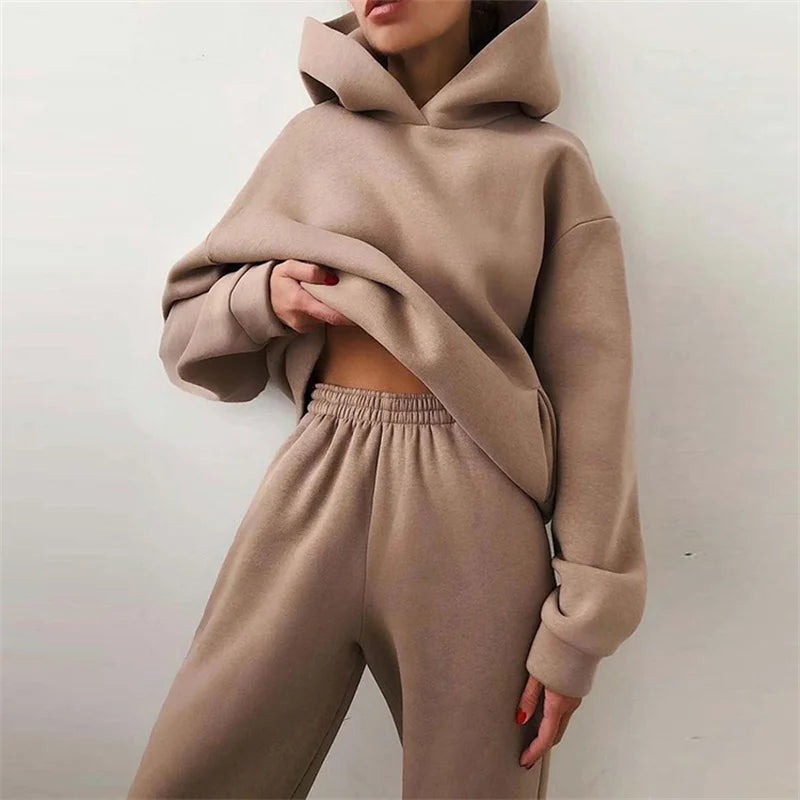 Damski Dres Komplet Bluza z Kapturem i Spodnie - Ciepły Zestaw Oversize