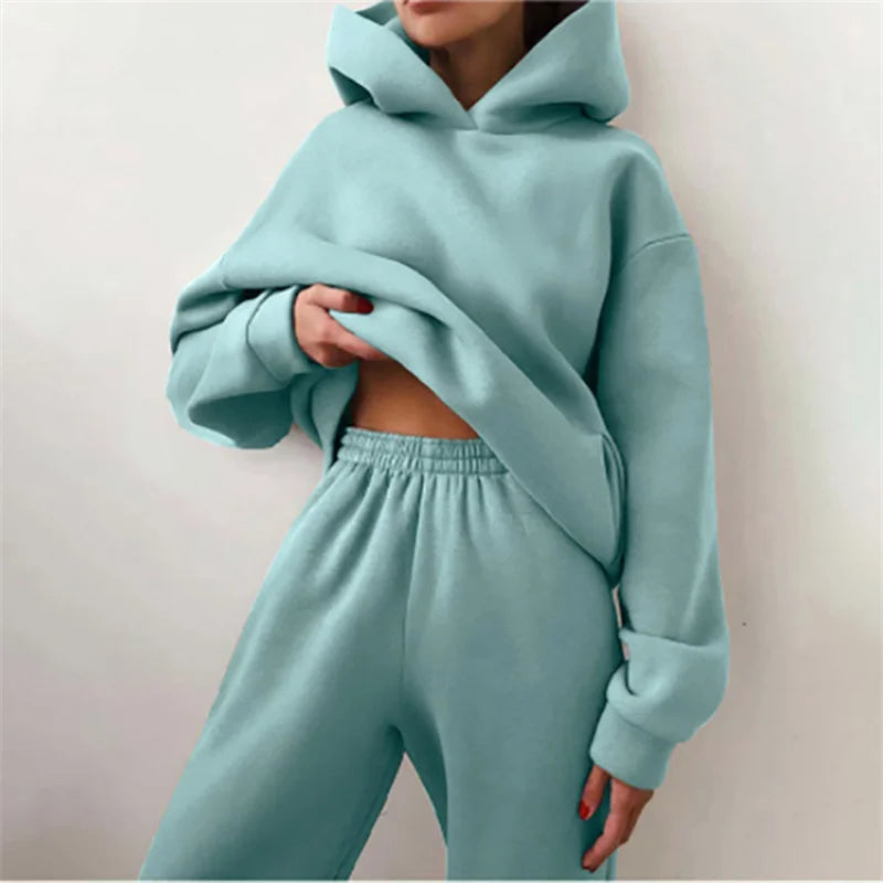 Damski Dres Komplet Bluza z Kapturem i Spodnie - Ciepły Zestaw Oversize