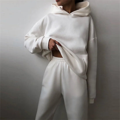 Damski Dres Komplet Bluza z Kapturem i Spodnie - Ciepły Zestaw Oversize
