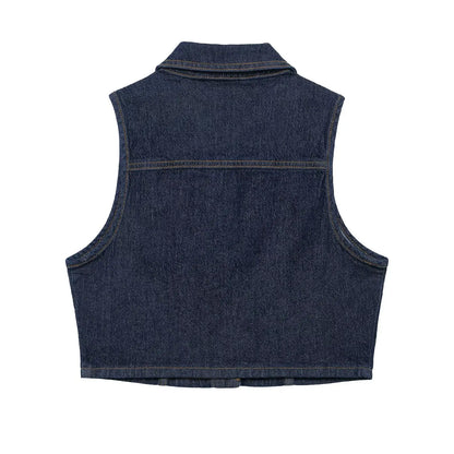 Damska Sukienka Jeansowa Midi z Kamizelką - High Waist Denim Vest Dress