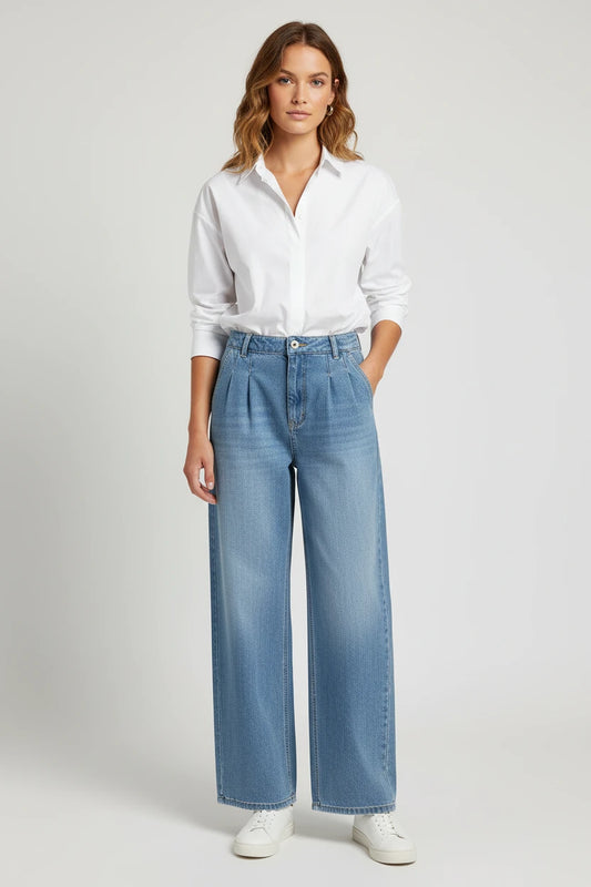 Jeansy Damskie Straight Leg Wysoki Stan – Modne Luźne Spodnie Denim Blue