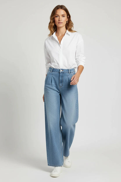 Jeansy Damskie Straight Leg Wysoki Stan – Modne Luźne Spodnie Denim Blue