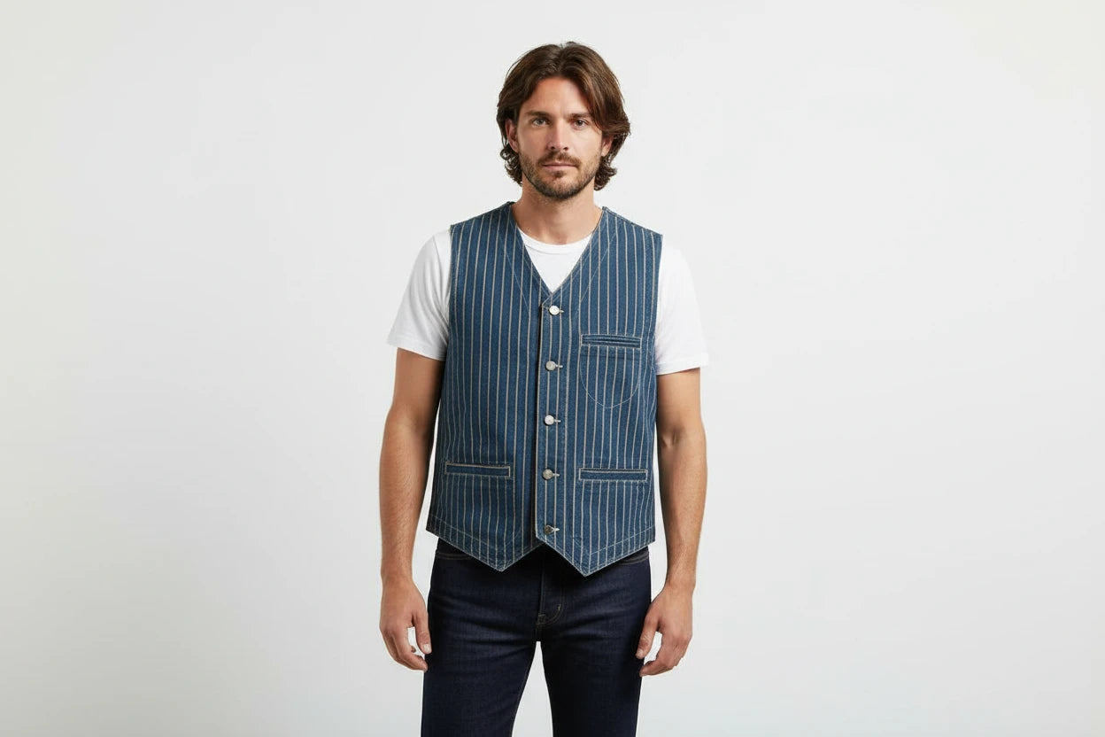 Kamizelka Denim Męska Vintage - Khaki Multi-Pocket Cargo Vest