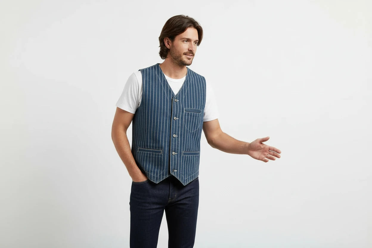 Kamizelka Denim Męska Vintage - Khaki Multi-Pocket Cargo Vest