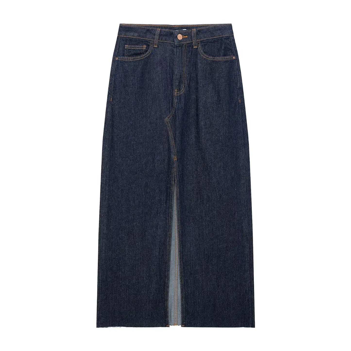 Damska Sukienka Jeansowa Midi z Kamizelką - High Waist Denim Vest Dress