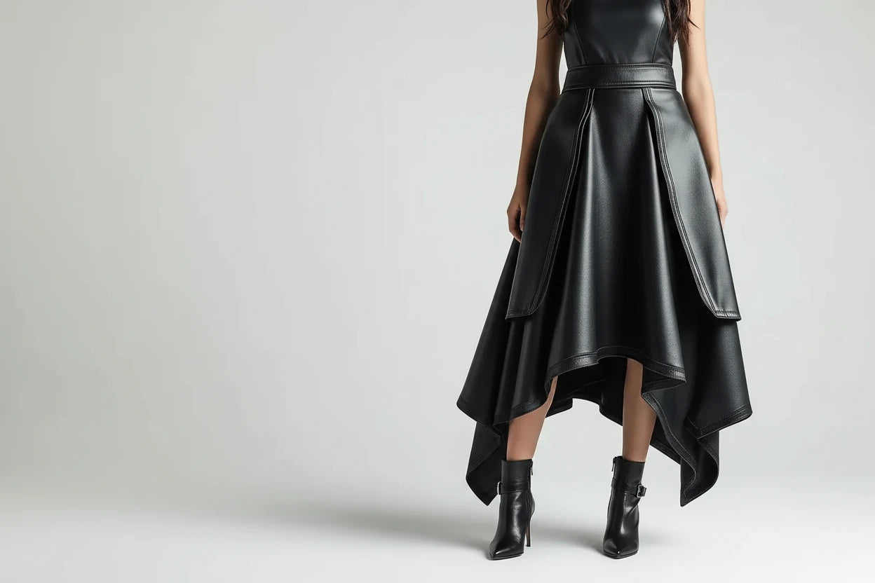 Spódnica Skórzana Plisowana A-Line z Wysokim Stanem - Czarna Elegancka Maxi