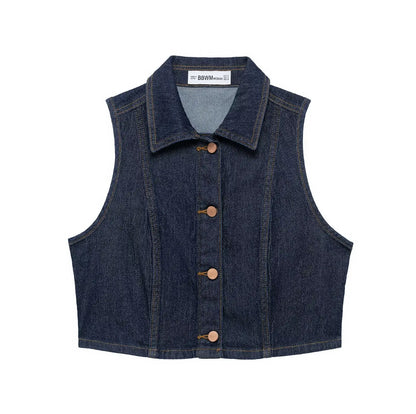 Damska Sukienka Jeansowa Midi z Kamizelką - High Waist Denim Vest Dress