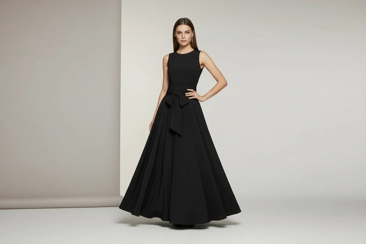 Plisowana Spódnica Maxi z Wysokim Stanem - Elegancka Spódnica Lace Up A-Line