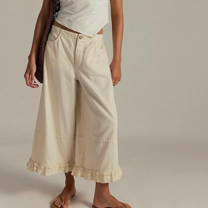 Damskie Jeansy Baggy Wide Leg z Falbanami – Niski Stan, Cropped, Y2K