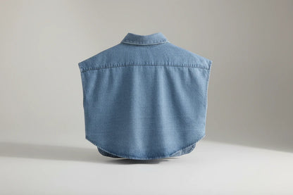 Bezrękawnik Jeansowy Damski Oversize z Dużymi Kieszeniami - Casualowa Kamizelka Denim