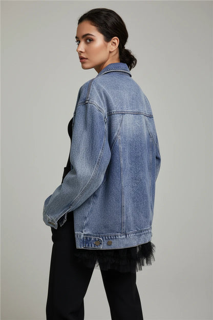 Kurtka Dżinsowa Damska z Cekinami i Falbankami - Premium Denim
