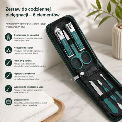 Profesjonalny Zestaw do Manicure 6 Elementów - Obcinaczki i Nożyczki do Paznokci ze Stali Nierdzewnej