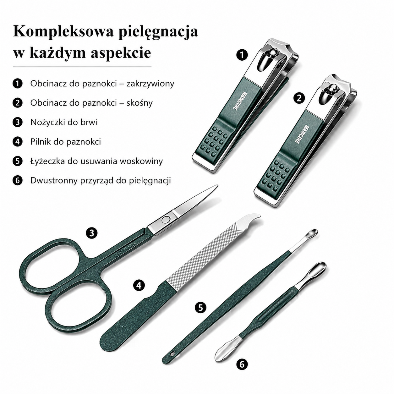 Profesjonalny Zestaw do Manicure 6 Elementów - Obcinaczki i Nożyczki do Paznokci ze Stali Nierdzewnej