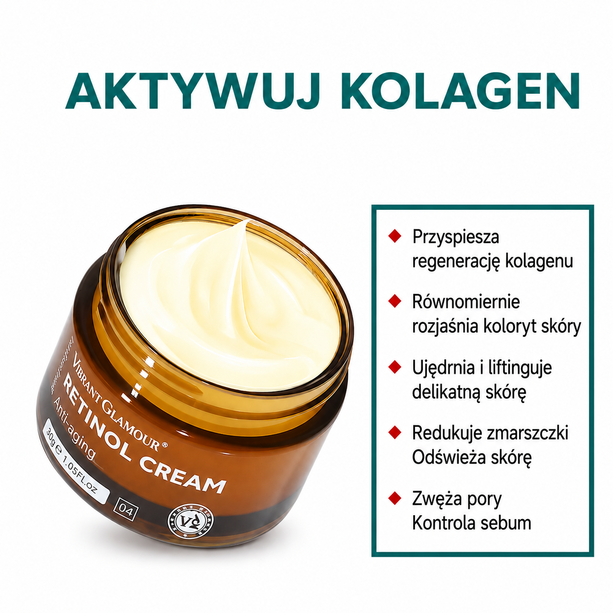Krem z Retinolem do Twarzy Nawilżający Przeciwzmarszczkowy Rozjaśniający Skórę Anti-Aging 30g